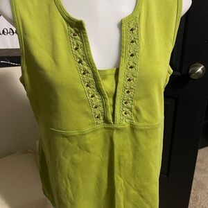 Dressbarn Lime Green Tank Top with Eyelet Detail